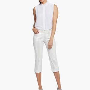 NYDJ Marilyn Crop Cuffed Jeans Women’s 8 Beige White Stripe Lift Tuck Denim